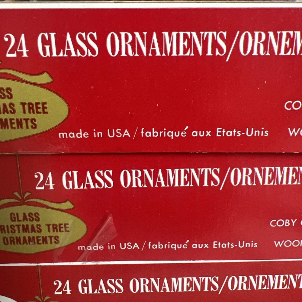 Vintage - 3 Jumbo‎ Boxes Of 24 Coby Christmas Tree Glass Ornaments Red & Blue